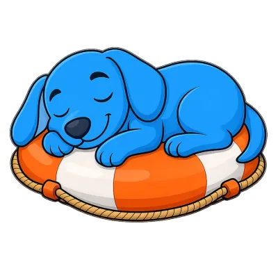 Dash asleep on a lifebuoy