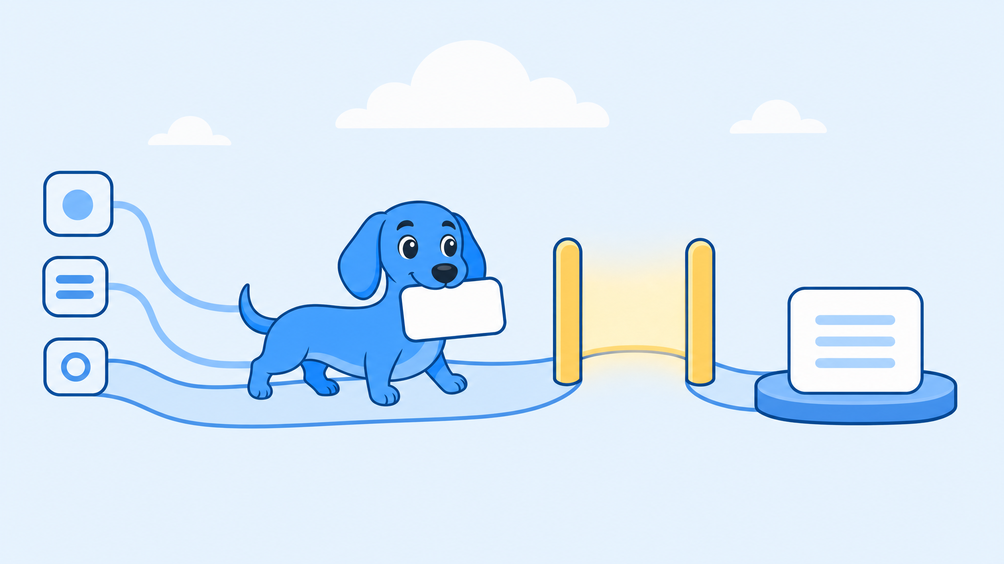 Dash, an AI teammate, carrying a message between two connected work tools